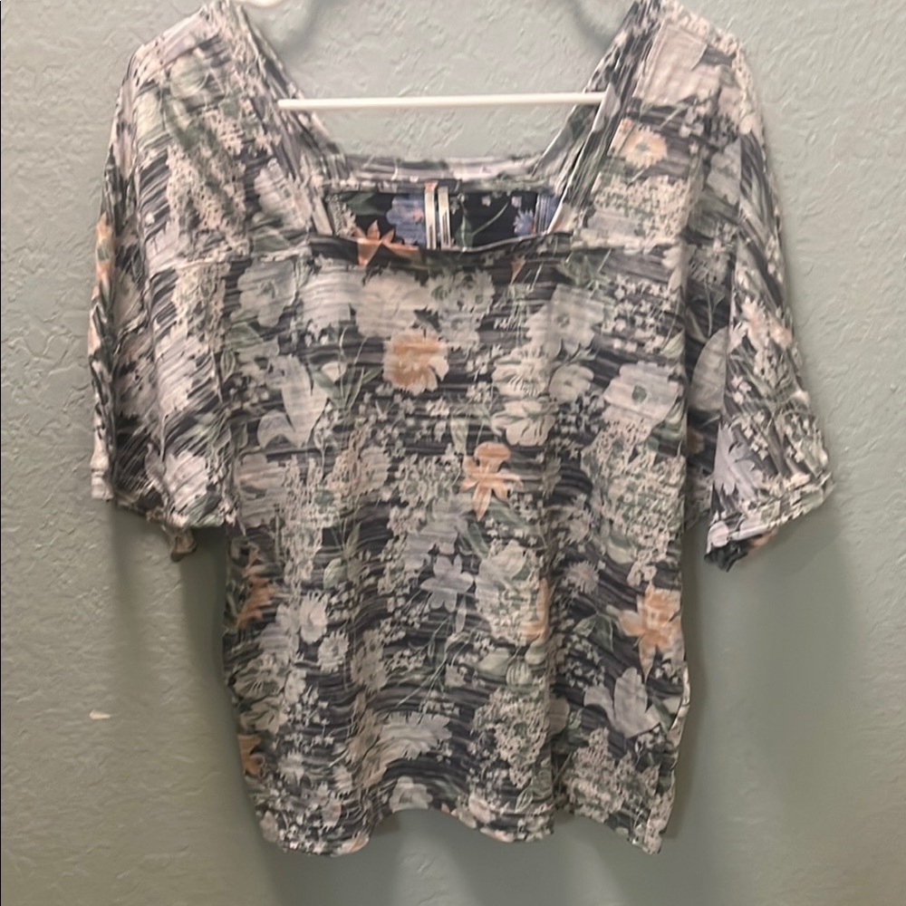 Anthropologie Pink and Black Boxy Blouse with Scoop Neckline